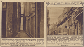 870415 Collage van 2 foto's betreffende oude buurten in Utrecht: de Buurkerk e.o. Links een gezicht in de 2e ...